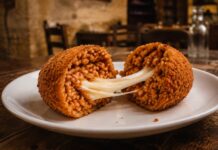 Supplì romano al telefono: ricetta, storia e trucchi per farlo filante Supplì romano aperto con mozzarella filante