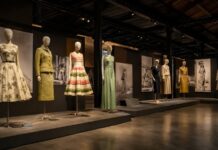 Moda in Luce a Roma: 27 abiti originali e 150 fotografie raccontano il glamour 1955-1975 Allestimento ispirato alla mostra Moda in Luce 1955-1975 a Roma
