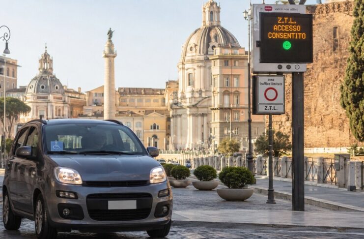 ZTL Roma, nuove regole CUDE dal 22 agosto: quale targa può entrare Auto autorizzata davanti a un varco ZTL di Roma